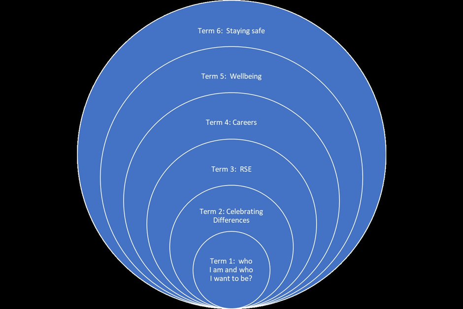 Infographic circles of topics taught from term 1 to term 6