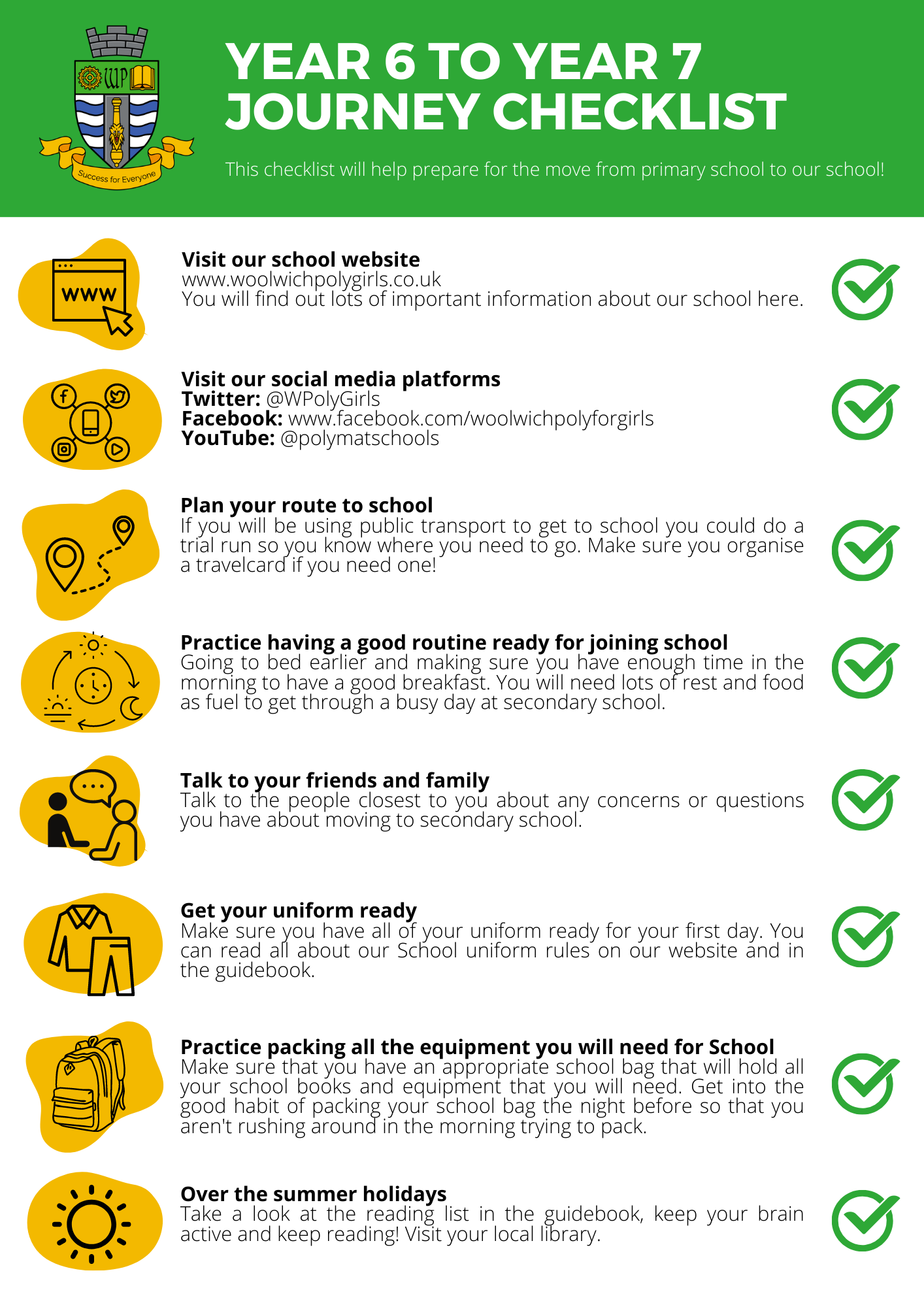 Infographic Year 6 to Year 7 Checklist 