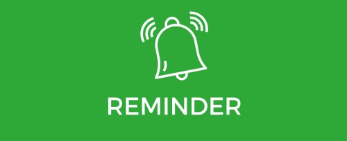 White icon of a bell ringing reminder on a green background