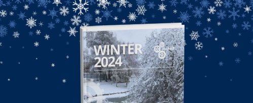 PolyMAT  Front Cover of the Winter 2024 Newsletter with blue and white snowflakes