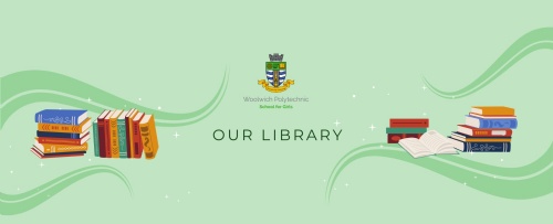 Light green background of our school logo and vector illustrations of colourful books