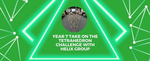 neon green triangles and tetrahedron final model made by year 7